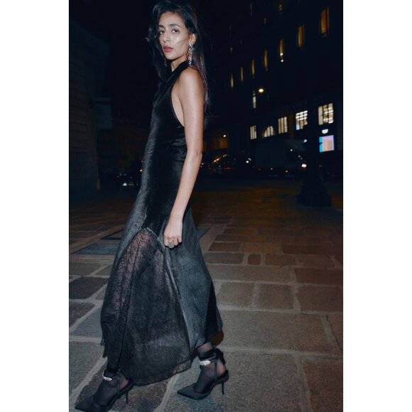 ZARA VELVET LACE MIDI DRESS - Picture 5 of 9